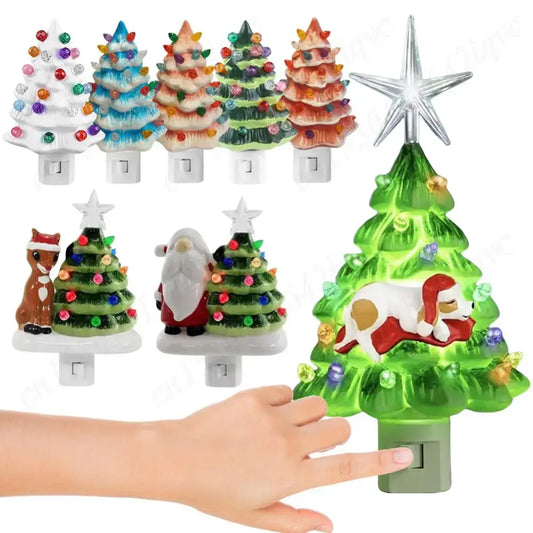 Resin Christmas Tree Night Light – Multicolor Holiday Lamp with 360° Swivel Plug White US / United States