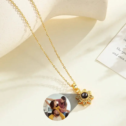 Personalized Projection Photo Necklace Custom Picture Sunflower Pendant Gold / 40cm / United States