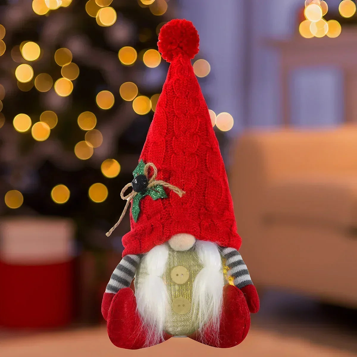 Christmas Elf Knitted Gnome with LED Light