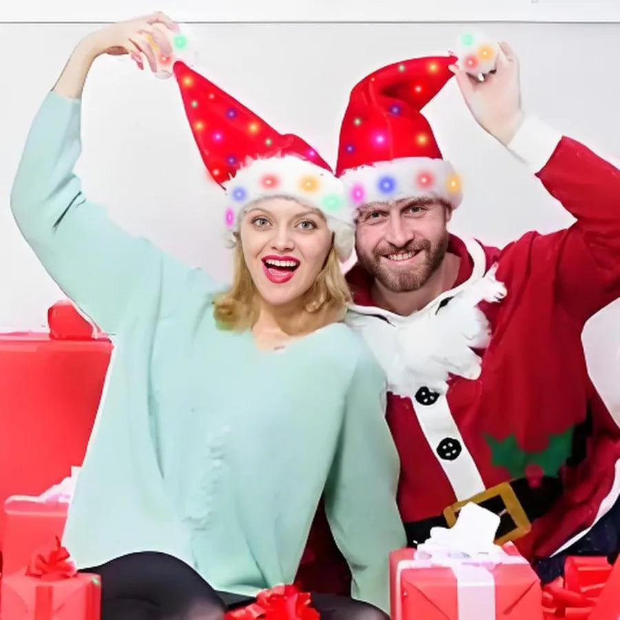 Light Up Christmas Santa Hat – Red Velvet LED Holiday Hat for Adults, Women & Men