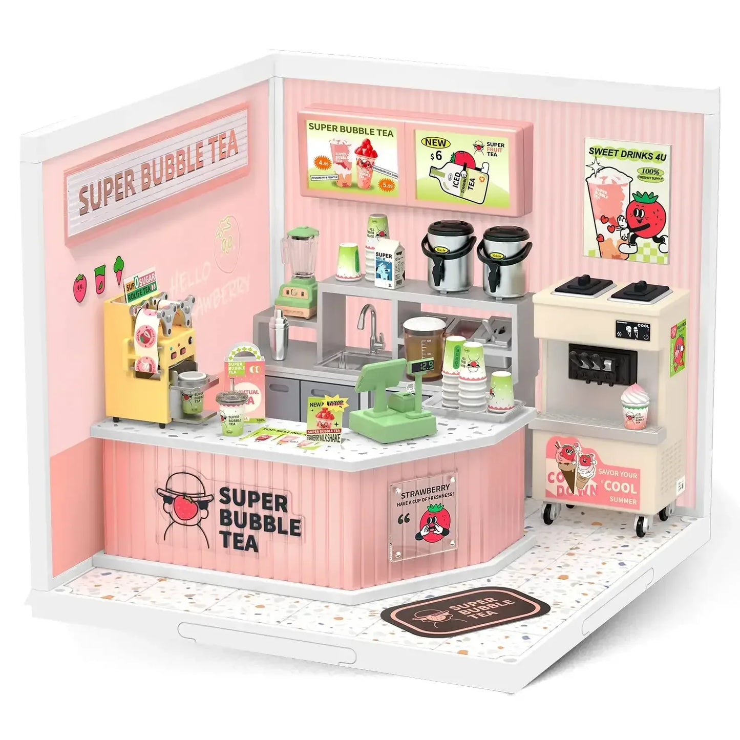 Robotime Rolife Super Creator Miniature Building Kit – Bookstore, Bakery & Bubble Tea Shop 3 in 1 / United States