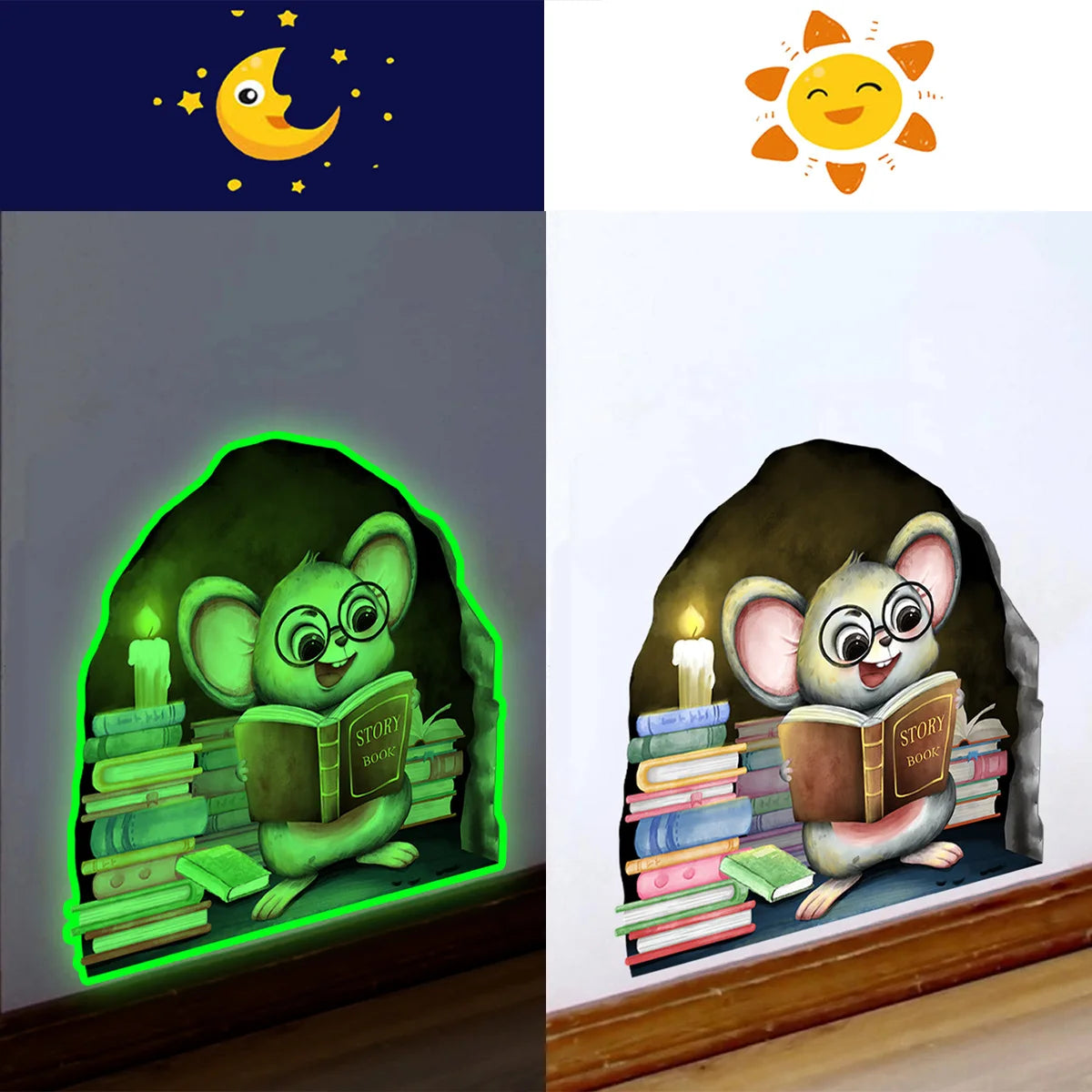 Cartoon Mouse Hole Luminous Wall Stickers