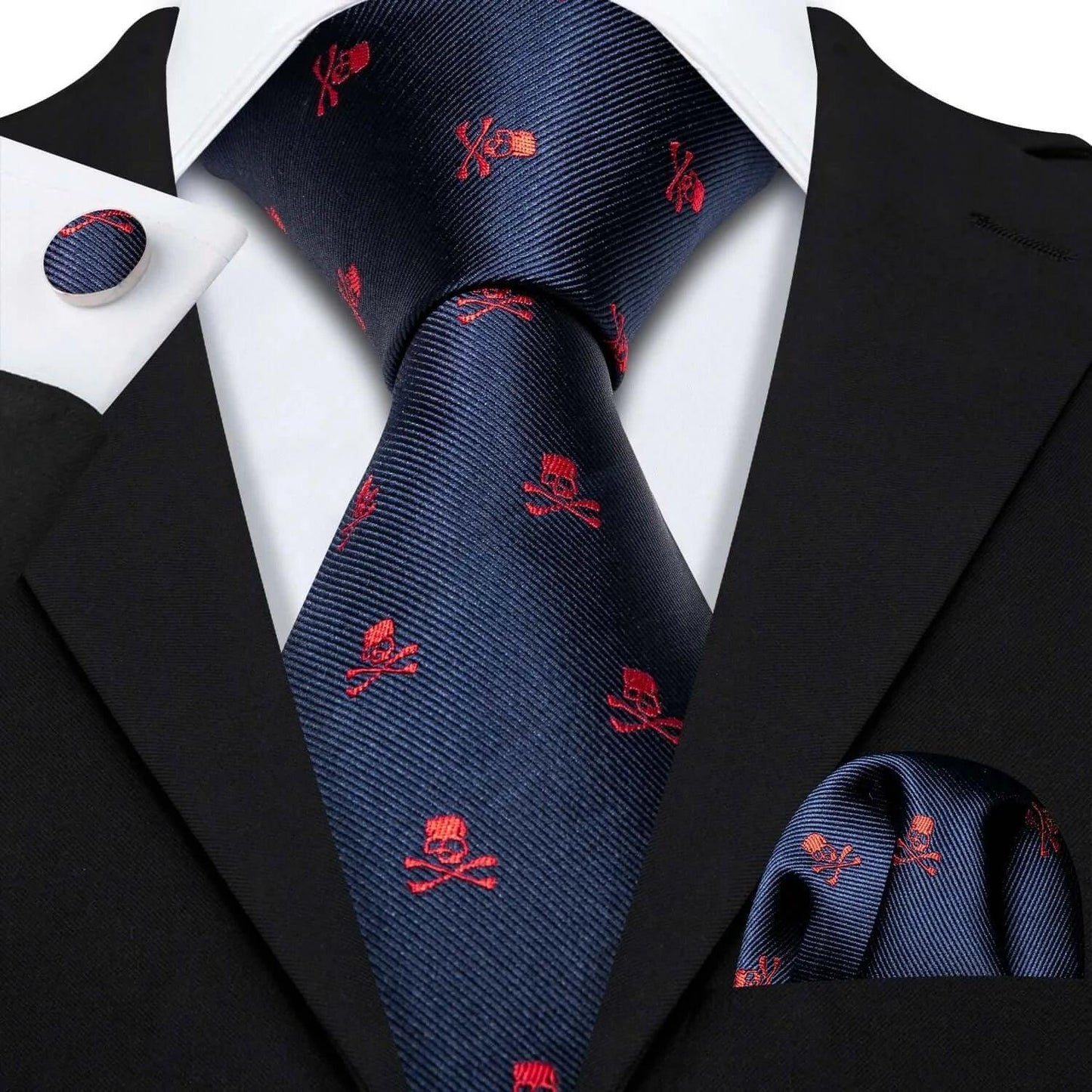 Red Skull Silk Tie Set with Handkerchief – Designer Men’s Necktie for Wedding, Business & Parties 5204 / United States