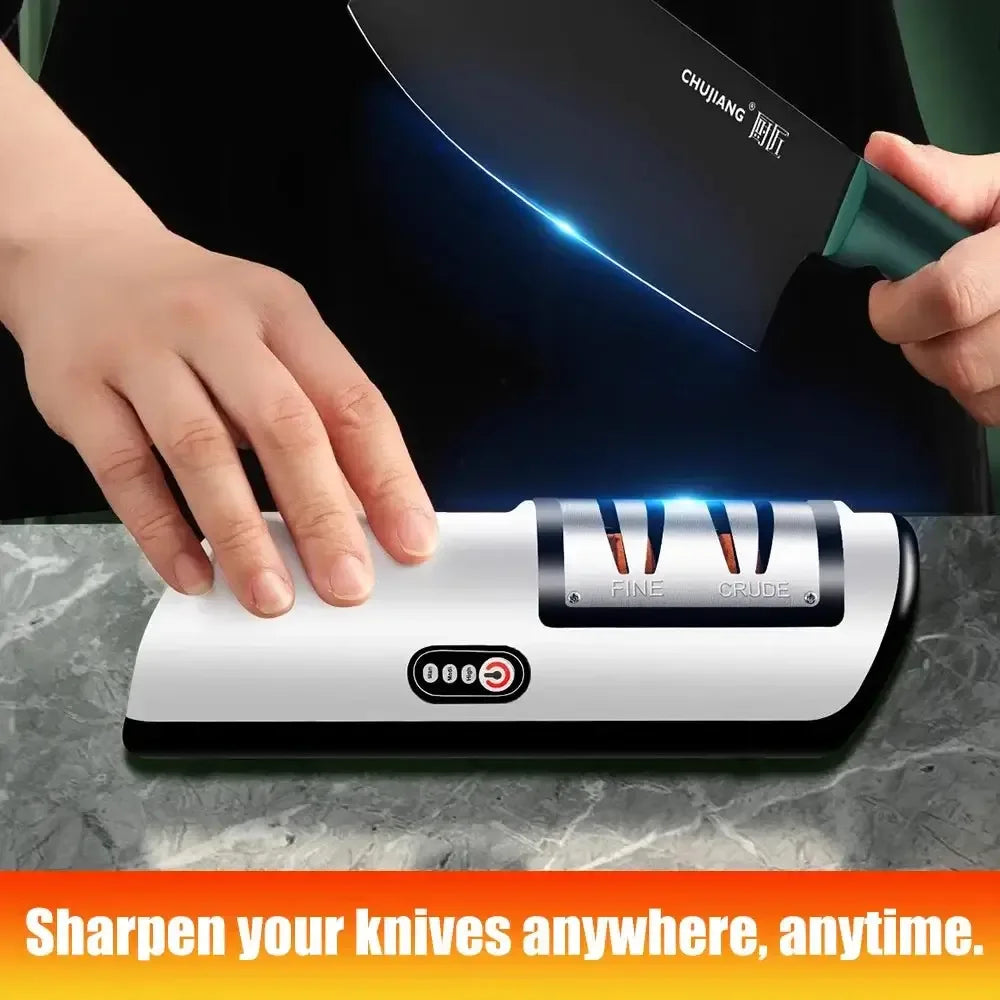 Electric Knife Sharpener Professional Fully Automatic Handheld silver/black / M