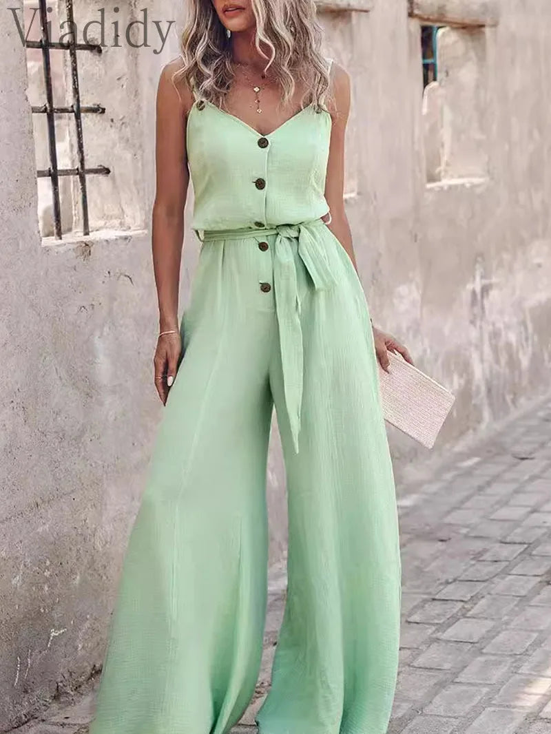 Wide Leg Jumpsuits with Belt