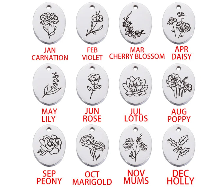 Custom Oval Photo Projection Necklace Birth Flower Name Pendant