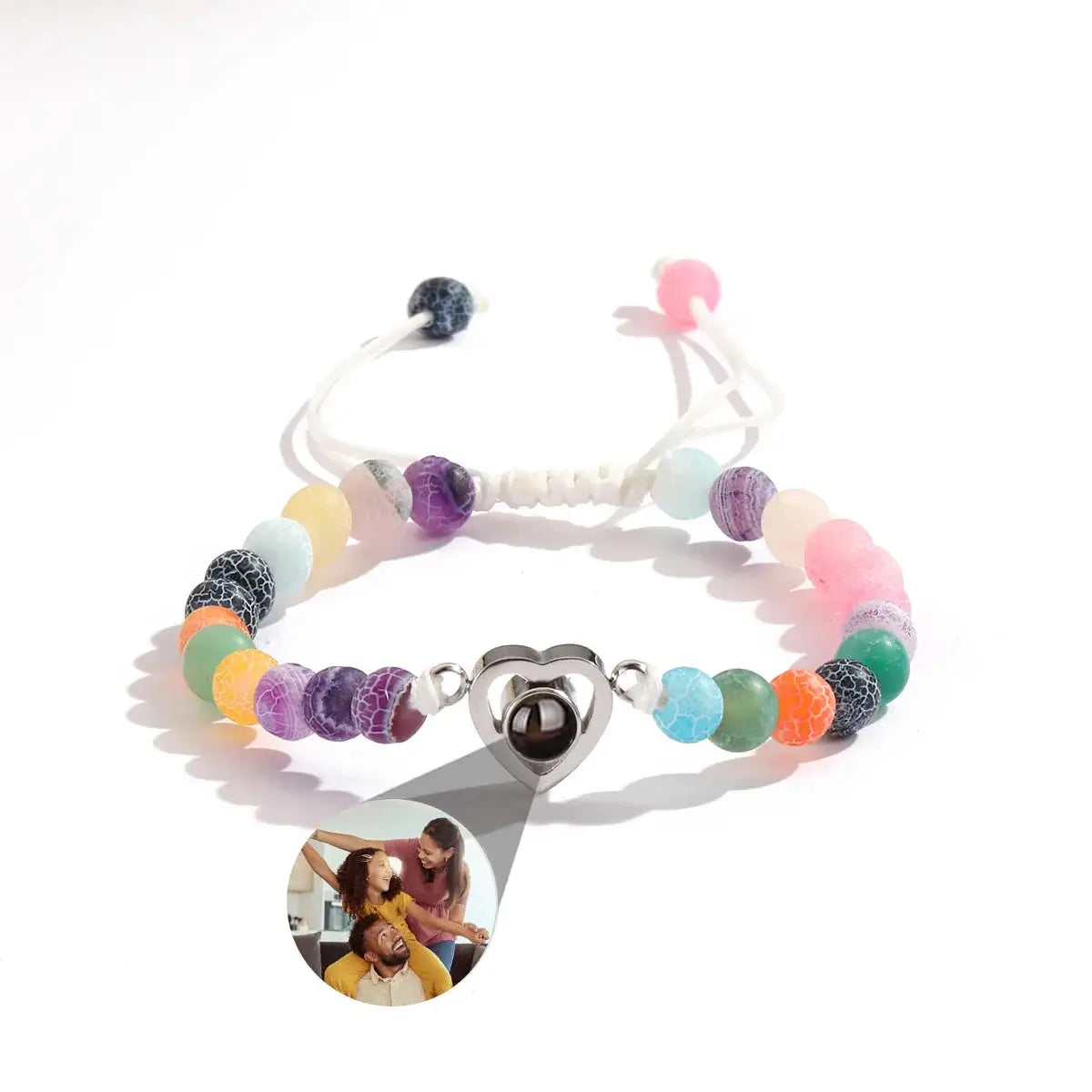 Shopminx Custom Photo Projection Bracelet Personalized Picture Jewelry Gift for Women Style3 / Silver Bead / United States