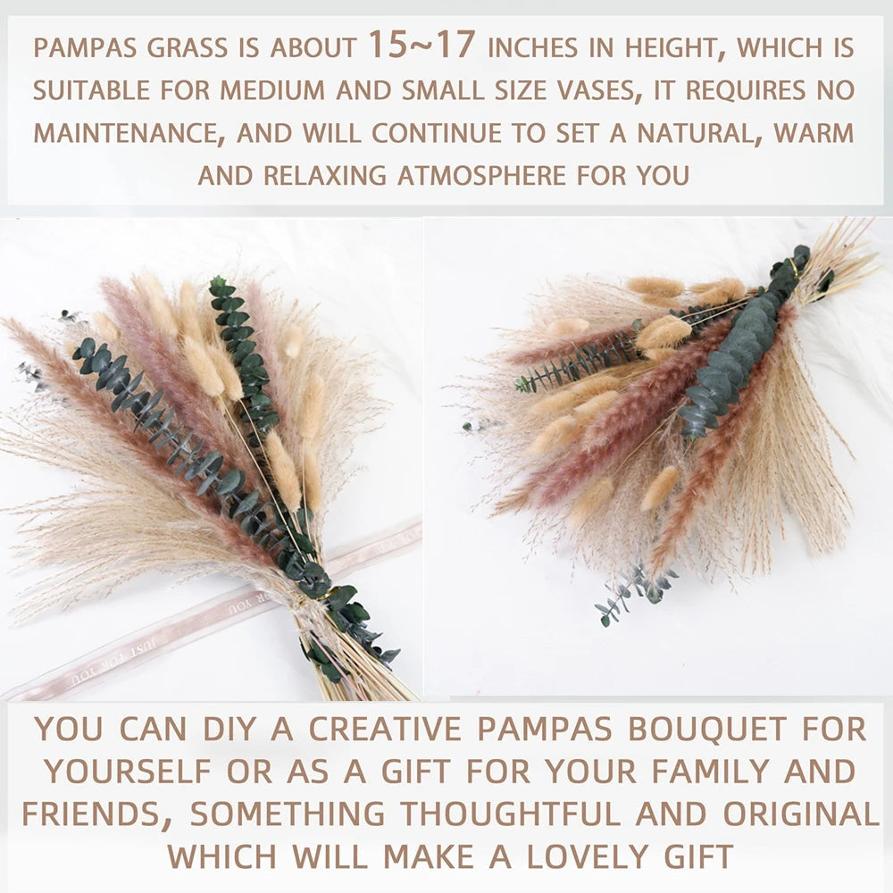 Boho Pampas & Dried Flower Bouquet – 60-Piece Natural Set Minx