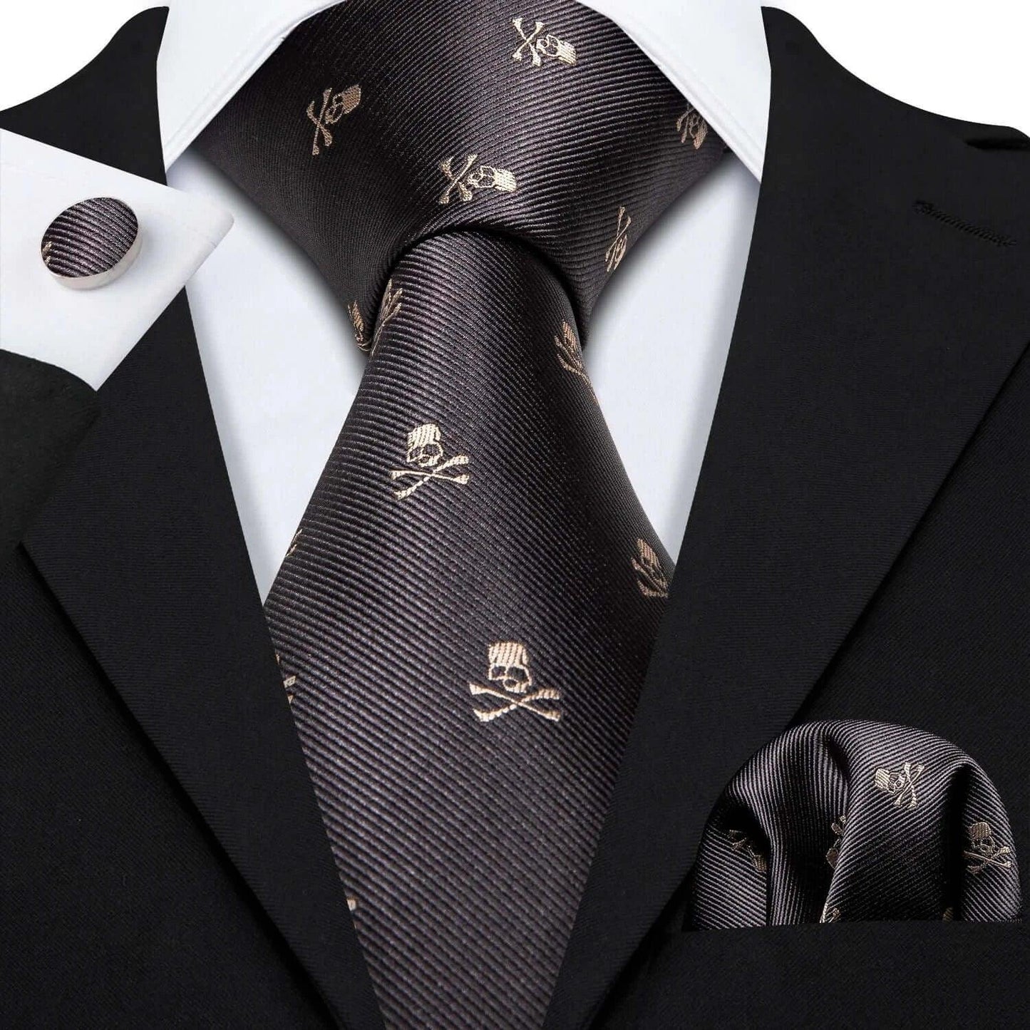 Red Skull Silk Tie Set with Handkerchief – Designer Men’s Necktie for Wedding, Business & Parties 5201 / United States