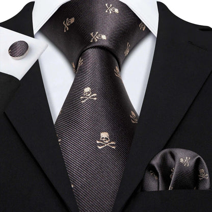 Red Skull Silk Tie Set with Handkerchief – Designer Men’s Necktie for Wedding, Business & Parties 5201 / United States