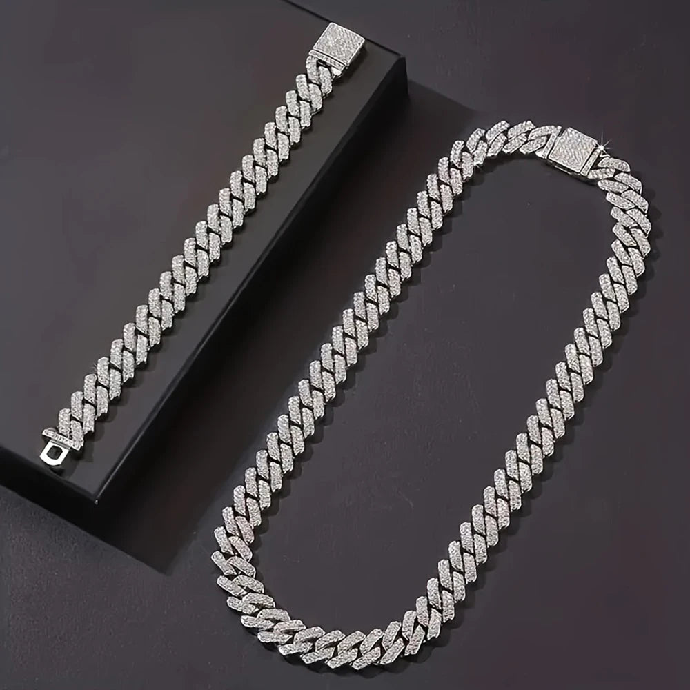 Silver Cuban Link Chain & Bracelet Set
