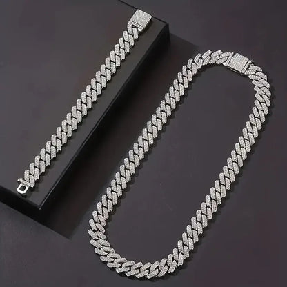 Silver Cuban Link Chain & Bracelet Set set / United States