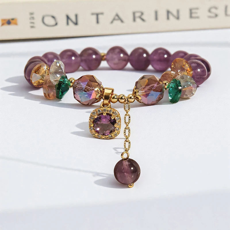 Natural Purple Crystal Bead Bracelet – Healing Stone Jewelry
