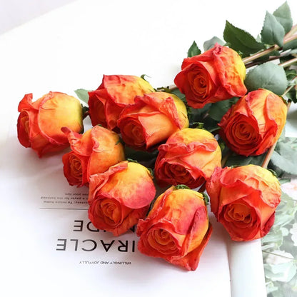 Artificial Burnt Edge Rose Buds Wedding Orange / 1pcs
