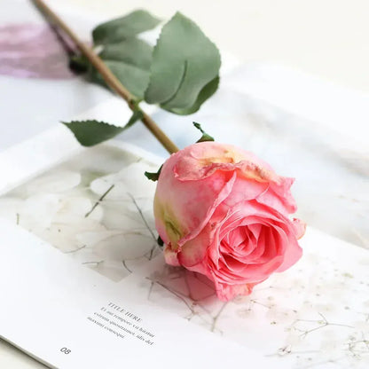 Artificial Burnt Edge Rose Buds Wedding Milky white / 1pcs