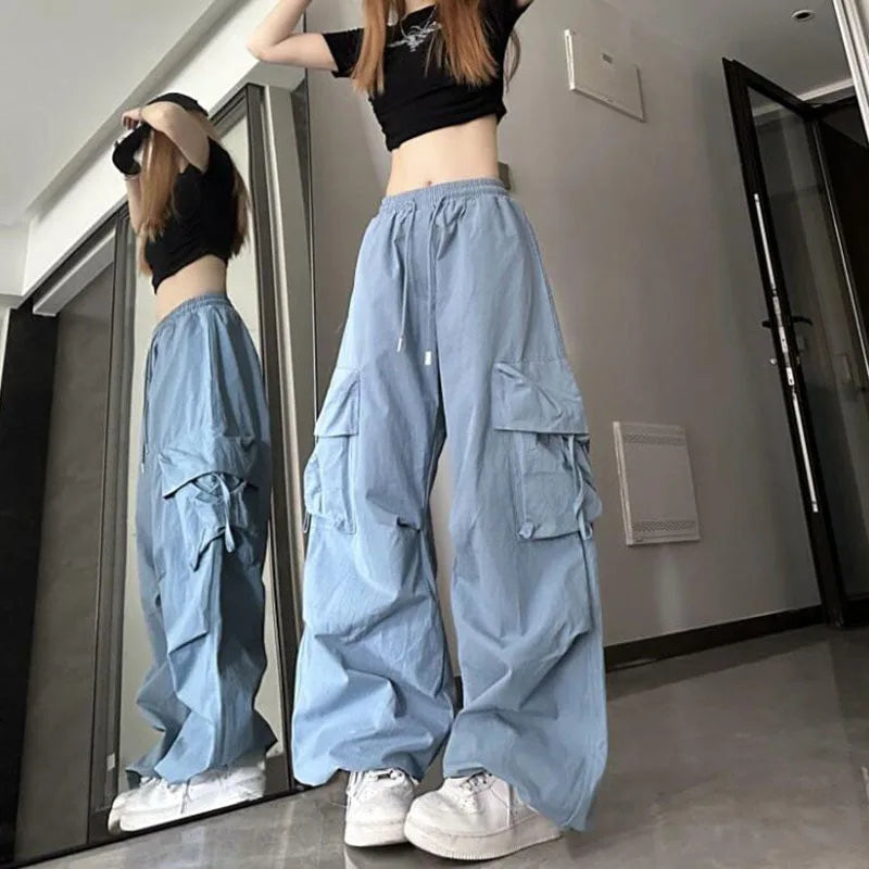 Cargo Pants Women Harajuku Hip Hop Big Pockets Wide Leg Trousers