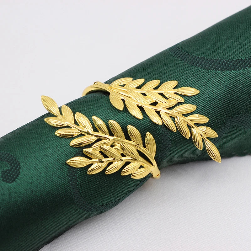 6Pcs Gold Wheat Napkin Rings Metal Leaf Napkin Holder For Harvest Festival Fall Christmas Thanksgiving Dinner Table Decoration