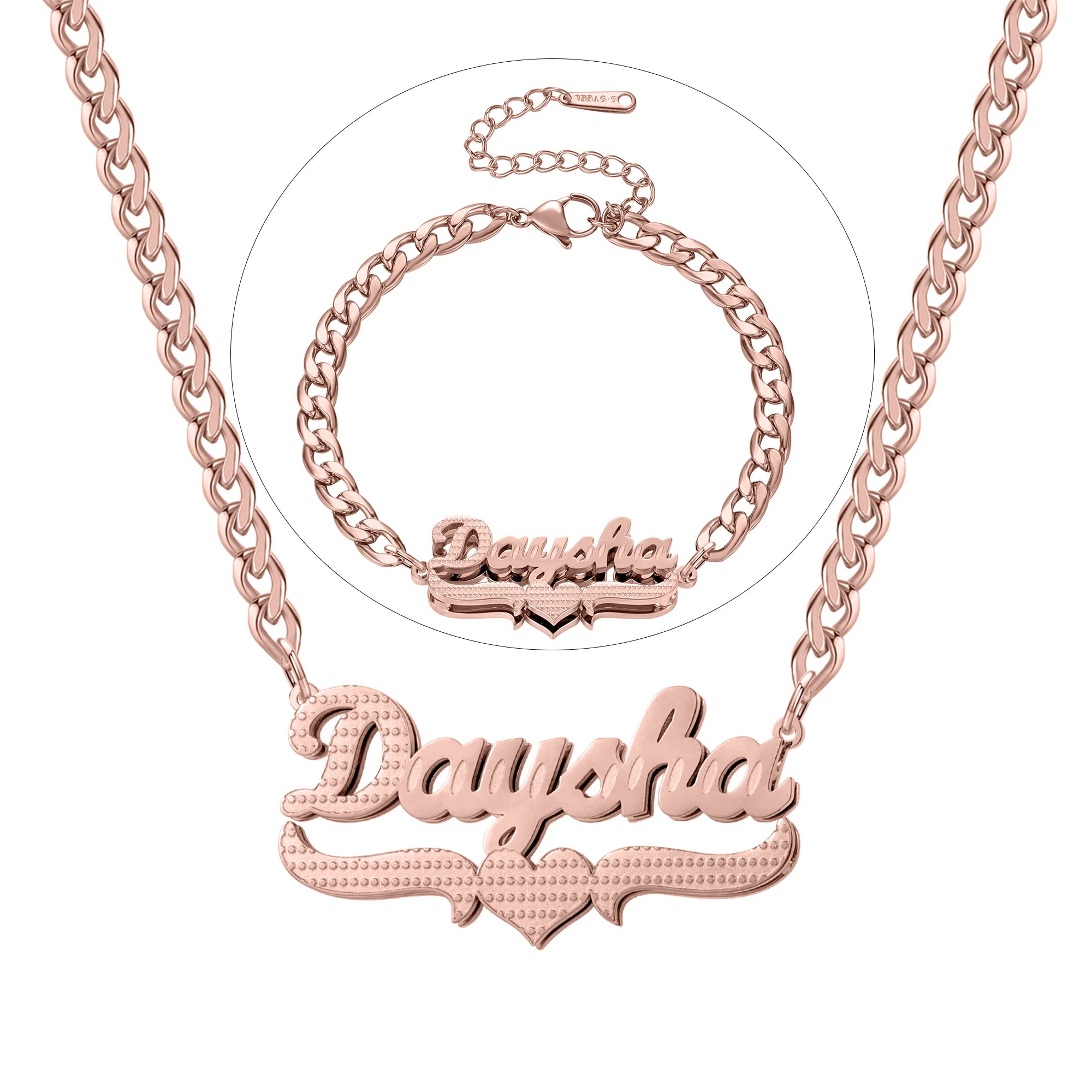 Double Plated Coustom Luxury Set Jewelry Unique Name Necklace Bracelet