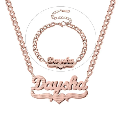Double Plated Coustom Luxury Set Jewelry Unique Name Necklace Bracelet RoseGold-Set / United States
