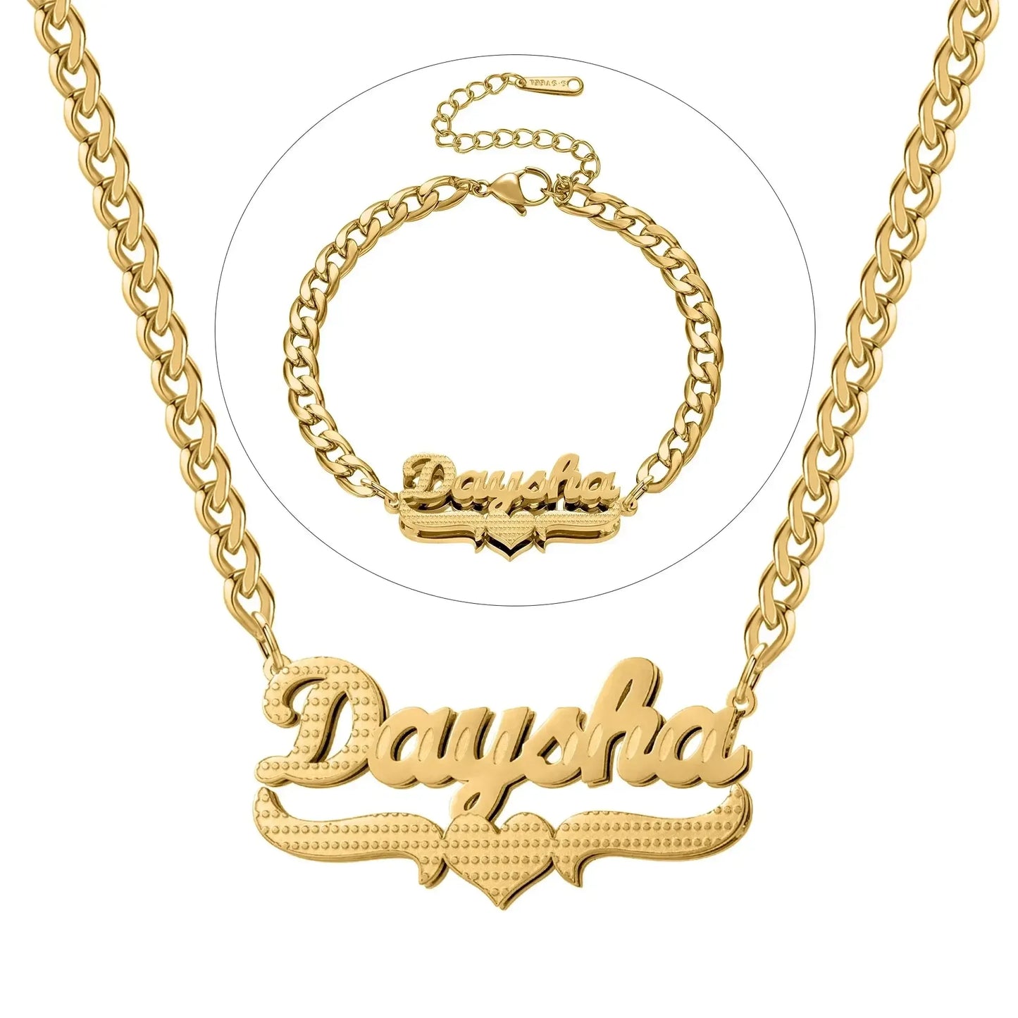Double Plated Coustom Luxury Set Jewelry Unique Name Necklace Bracelet Gold-Set / United States