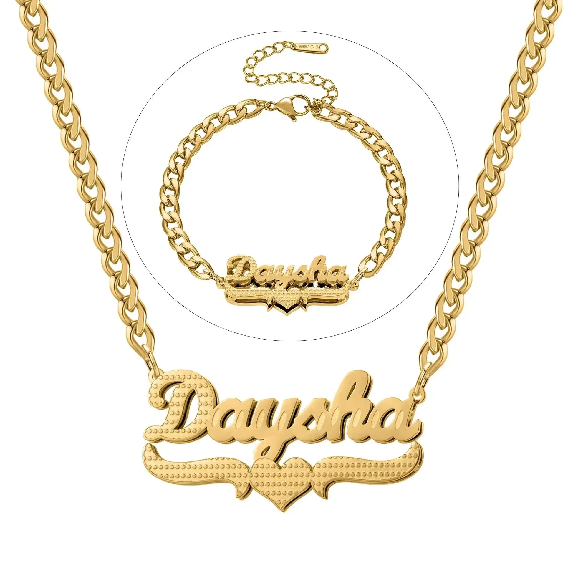 Double Plated Coustom Luxury Set Jewelry Unique Name Necklace Bracelet Gold-Set / United States