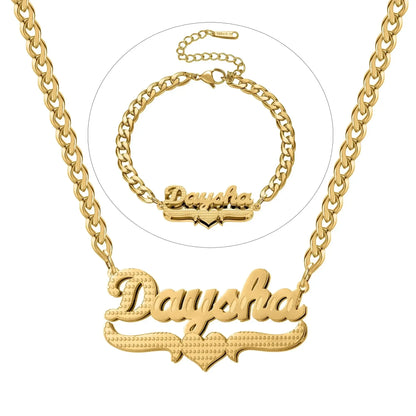 Double Plated Coustom Luxury Set Jewelry Unique Name Necklace Bracelet Gold-Set / United States