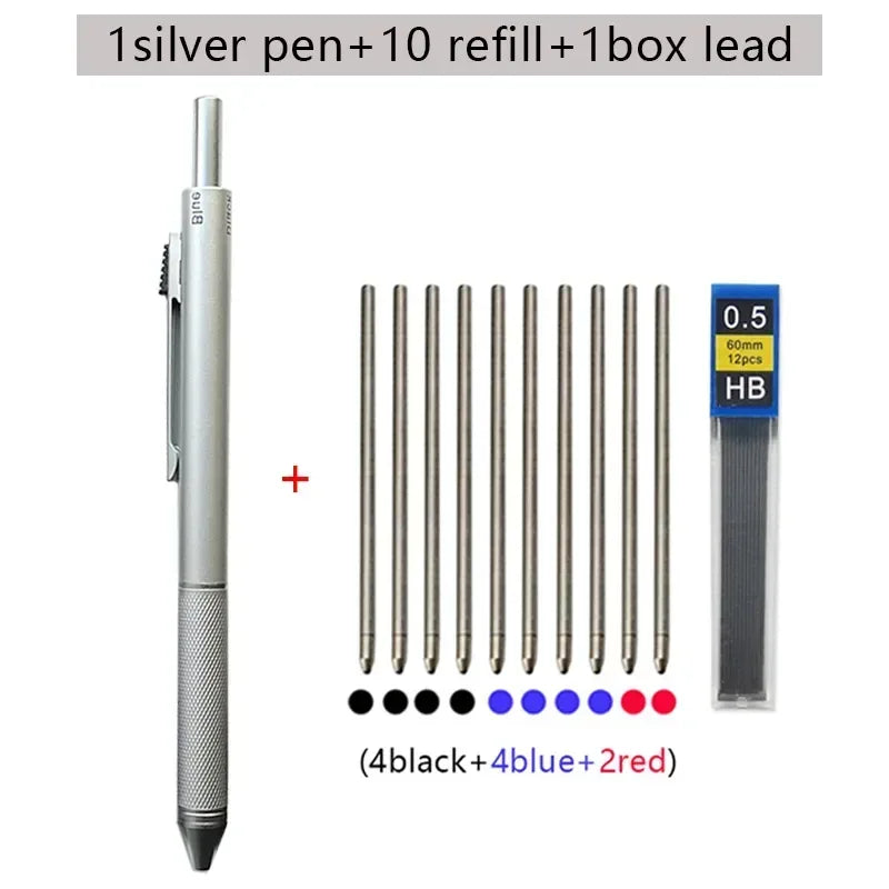 Metal Multicolor Pen 4 In 1 Gravity Sensor Ballpoint Pen Silver pen set