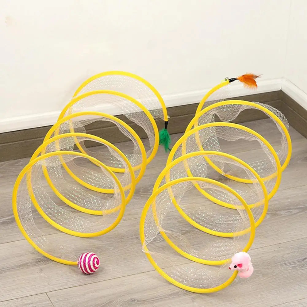 Spiral Cat Tunnel Toy Cat Tunnel Toy with Feather Bell for Indoor Cats Collapsible Spiral Spring Tunnel for Kittens for Rabbits