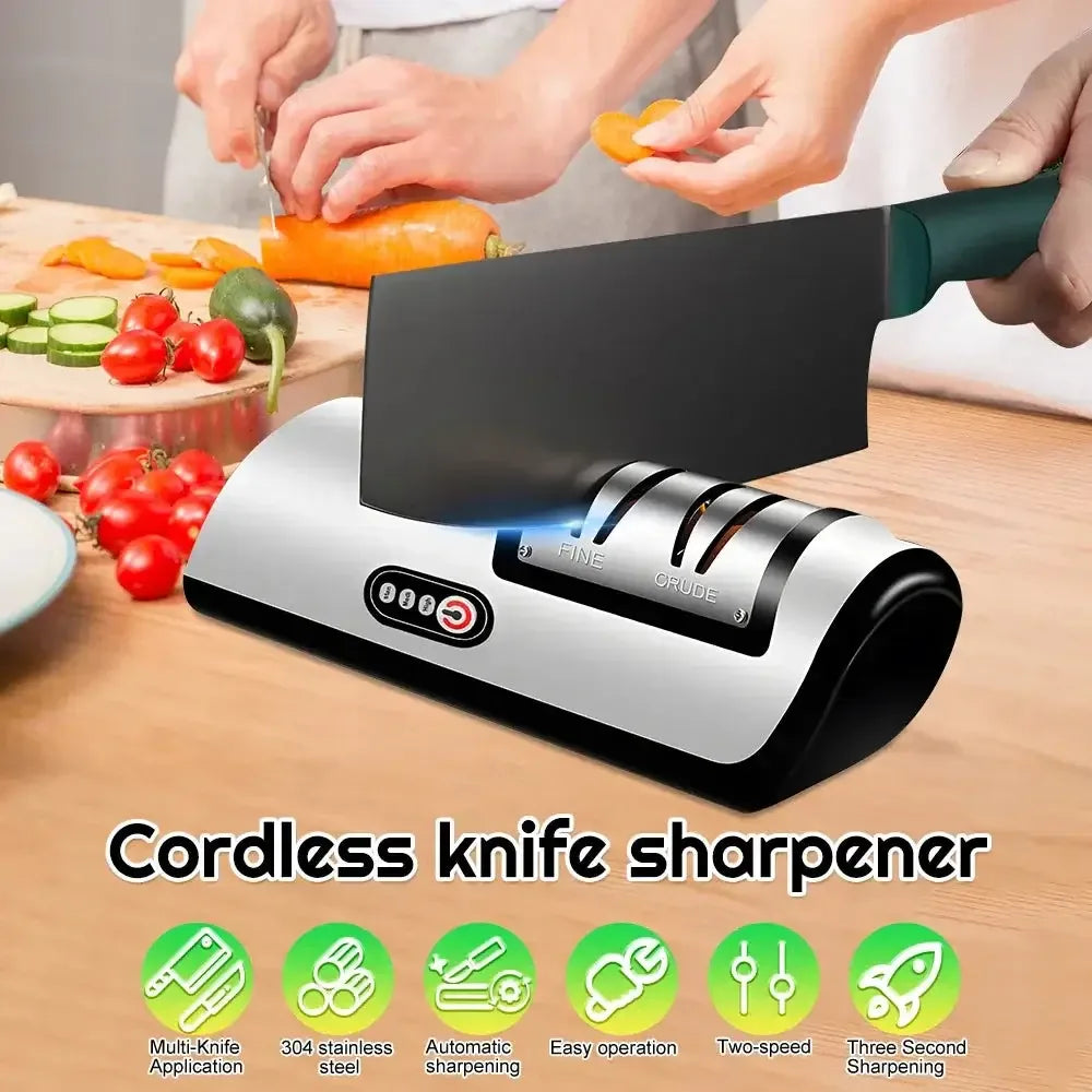 Electric Knife Sharpener Professional Fully Automatic Handheld silver/black / M