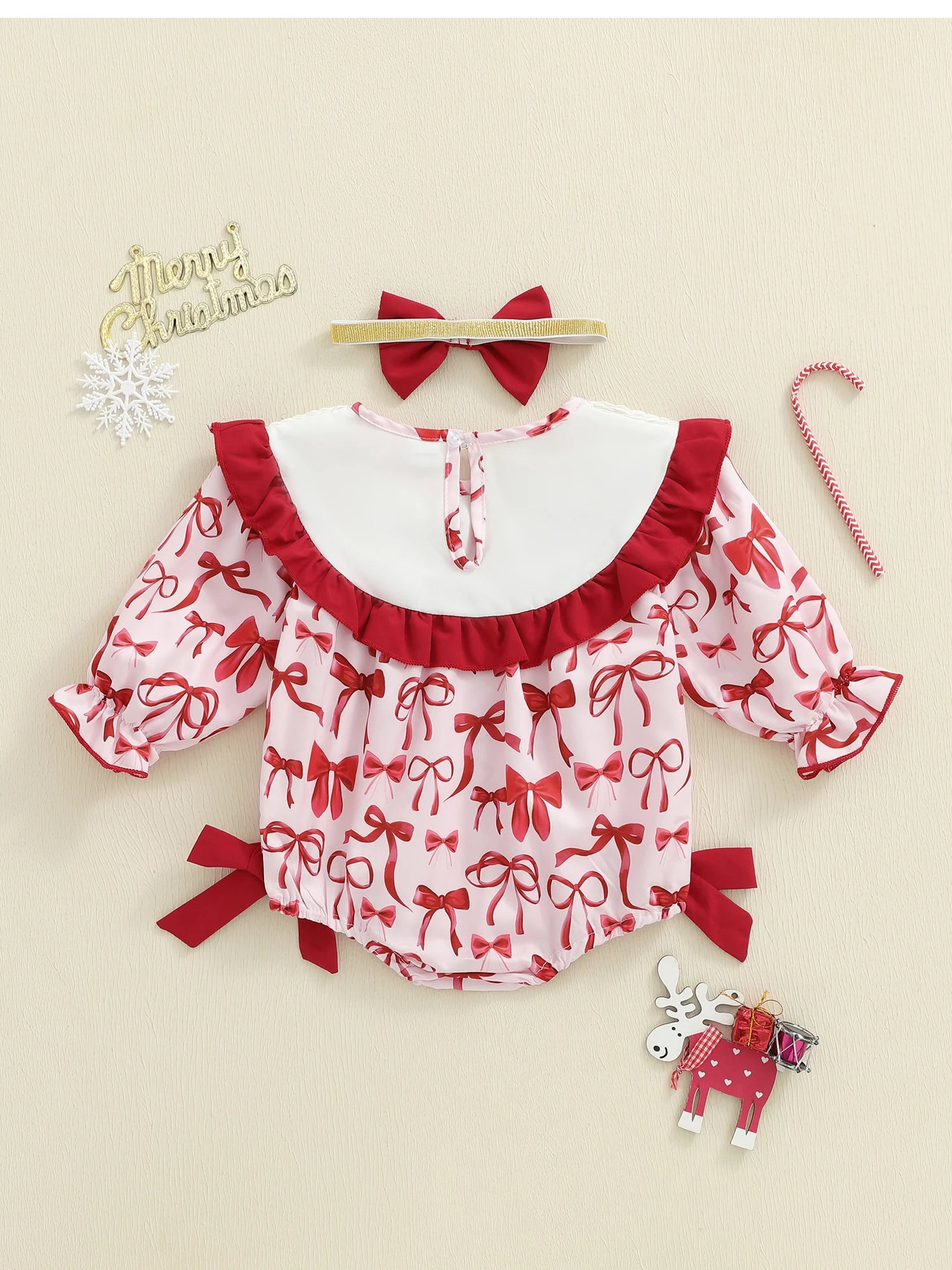 Christmas Baby Girl Plaid Romper Dress & Bow Headband Set