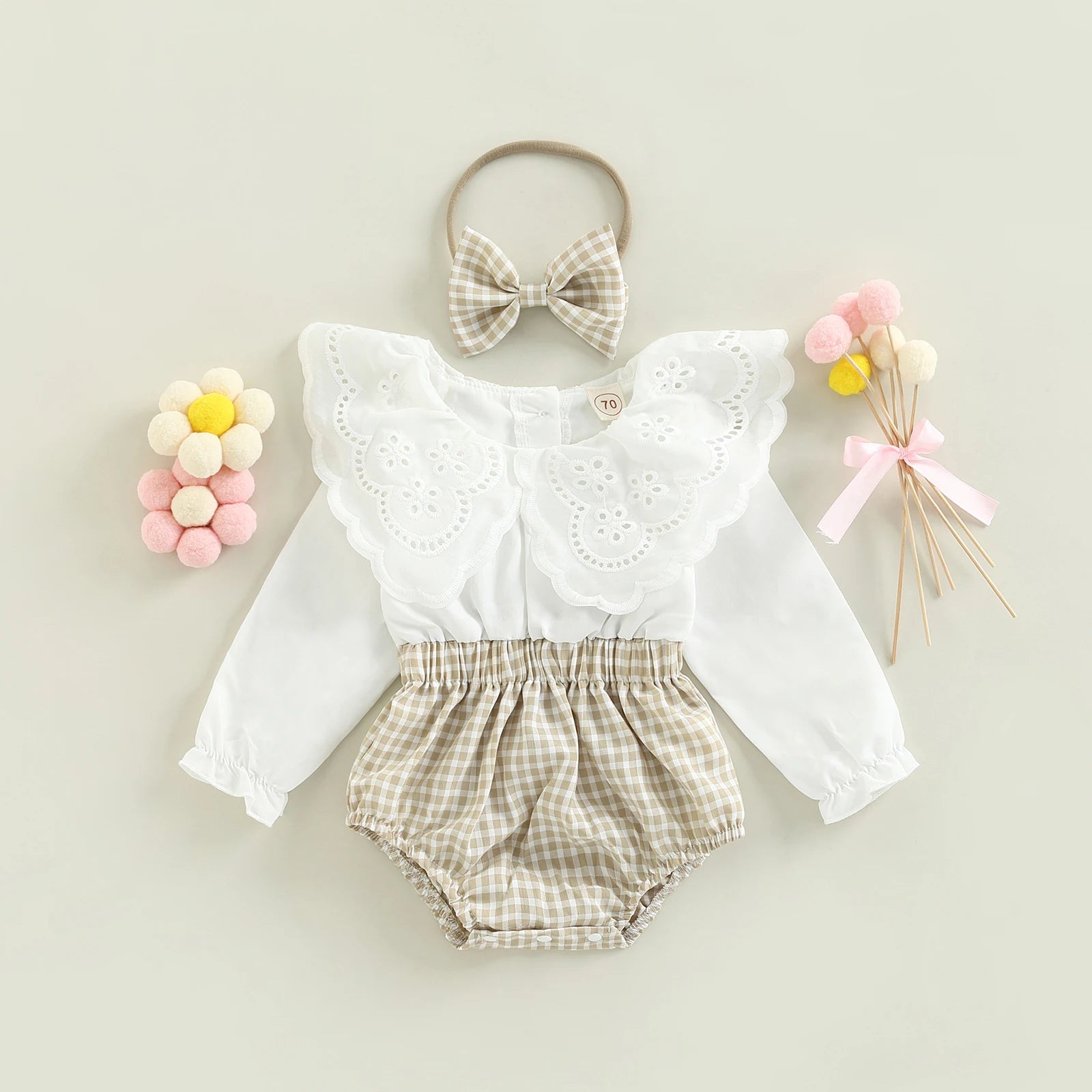 Long Sleeve Romper + Hairband Set for Infants