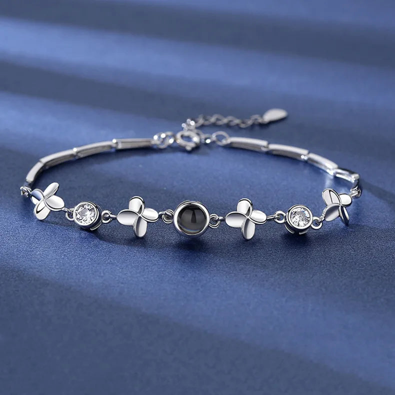 S925 Leaf Projection Photo Bracelet – Custom Image Jewelry