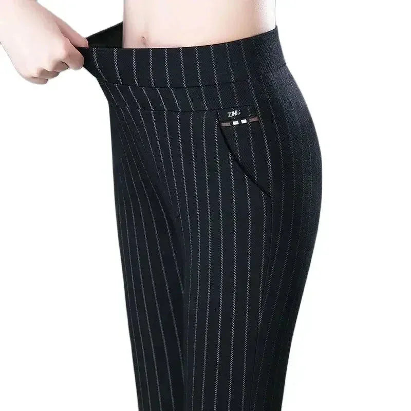 Elastic Waist Casual Straight Pants Black / M