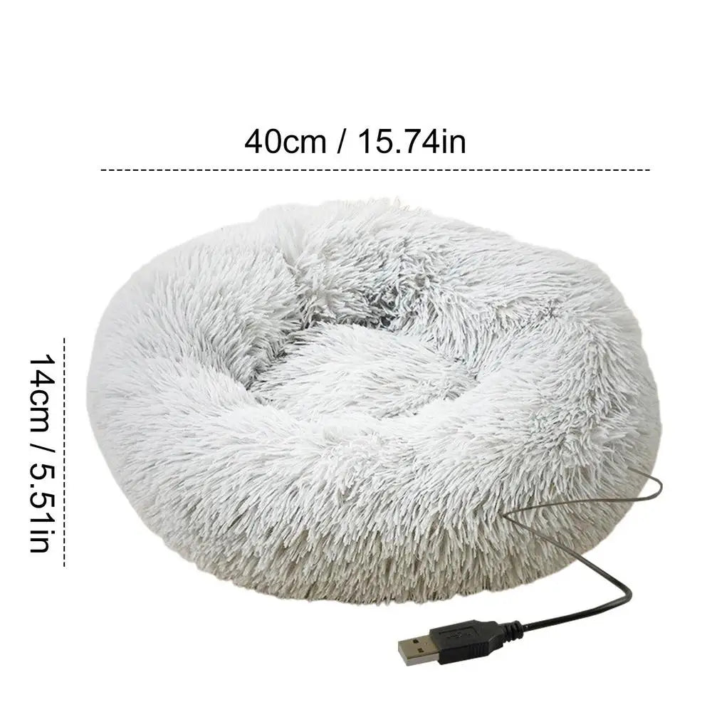 Round Dog Bed House Dog Mat Long Plush Cats Nest USB Heating Dog Basket Pet Cushion Soft Sleeping Pets Winter Warmth Supplies