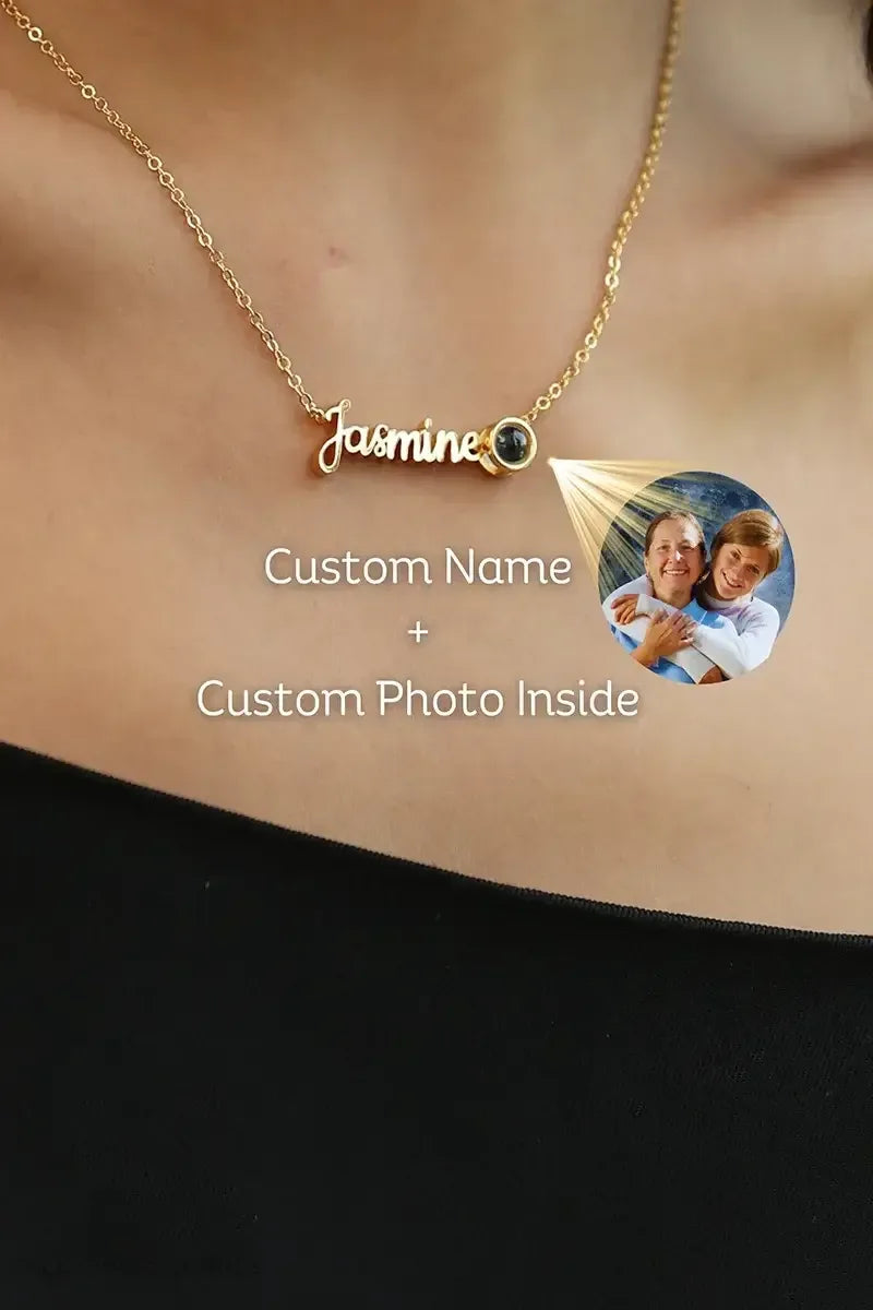 Custom name necklace with photo projection pendant