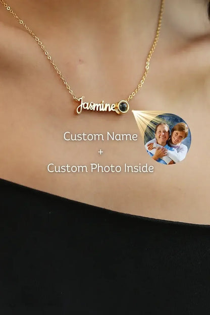 Custom name necklace with photo projection pendant