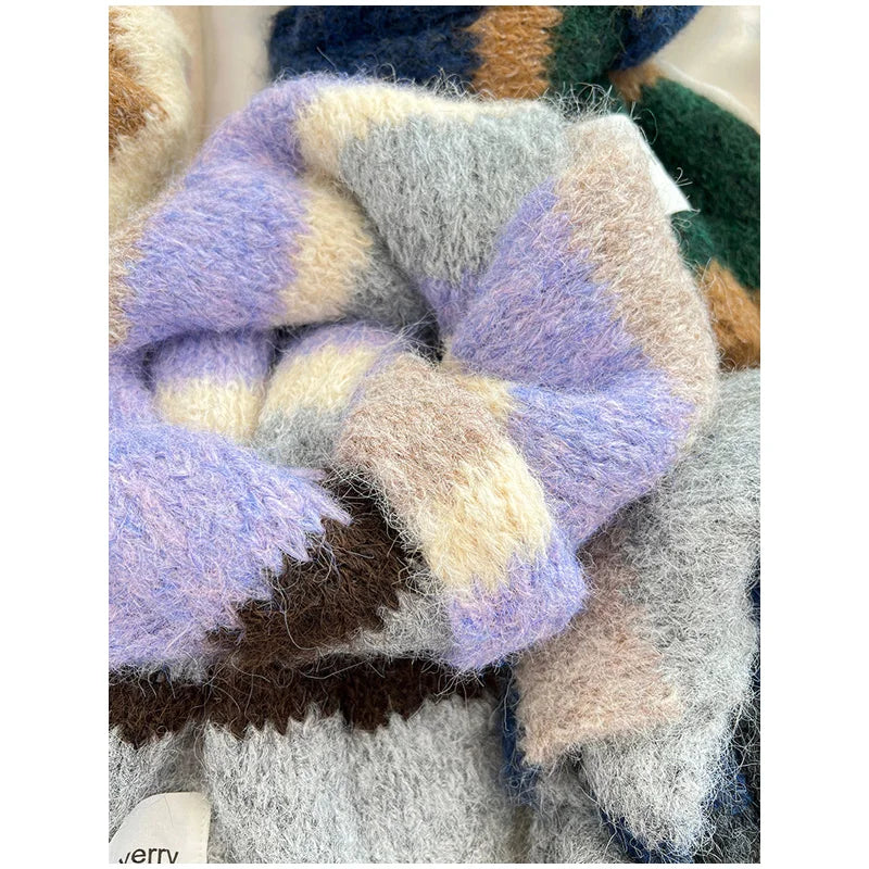 Colourful Mohair Scarf Autumn Winter Keep Warm Shawl Ladies