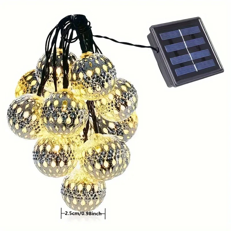 Solar Moroccan String Lights Metal Spherical Outdoor Fairy Lights