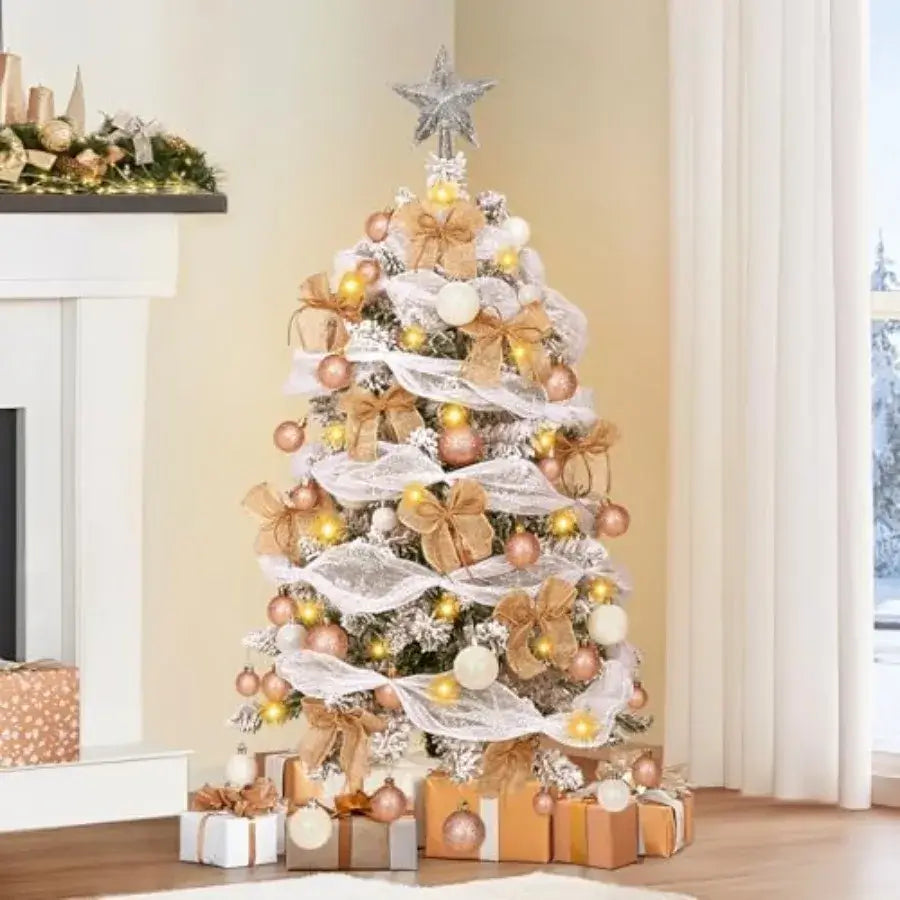 3FT Flocked Mini Christmas Tree with LED Lights & DIY Ornaments