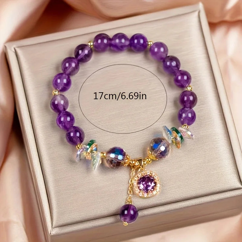 Natural Purple Crystal Bead Bracelet – Healing Stone Jewelry