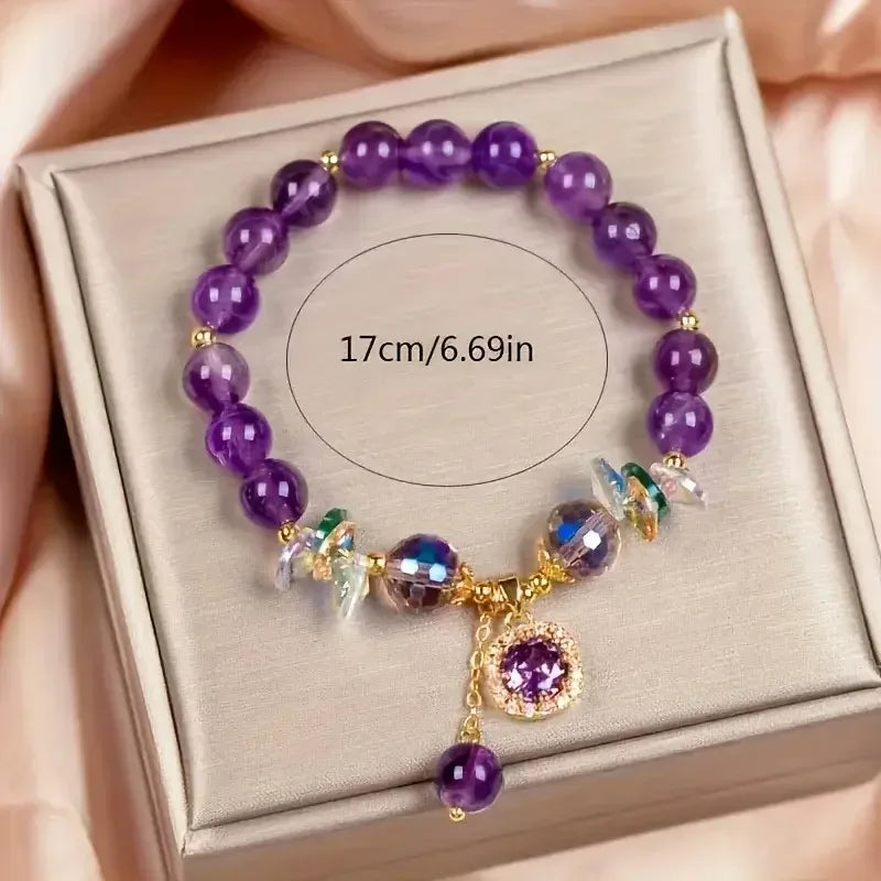 Natural Purple Crystal Bead Bracelet – Healing Stone Jewelry United States / Purple / 17cm