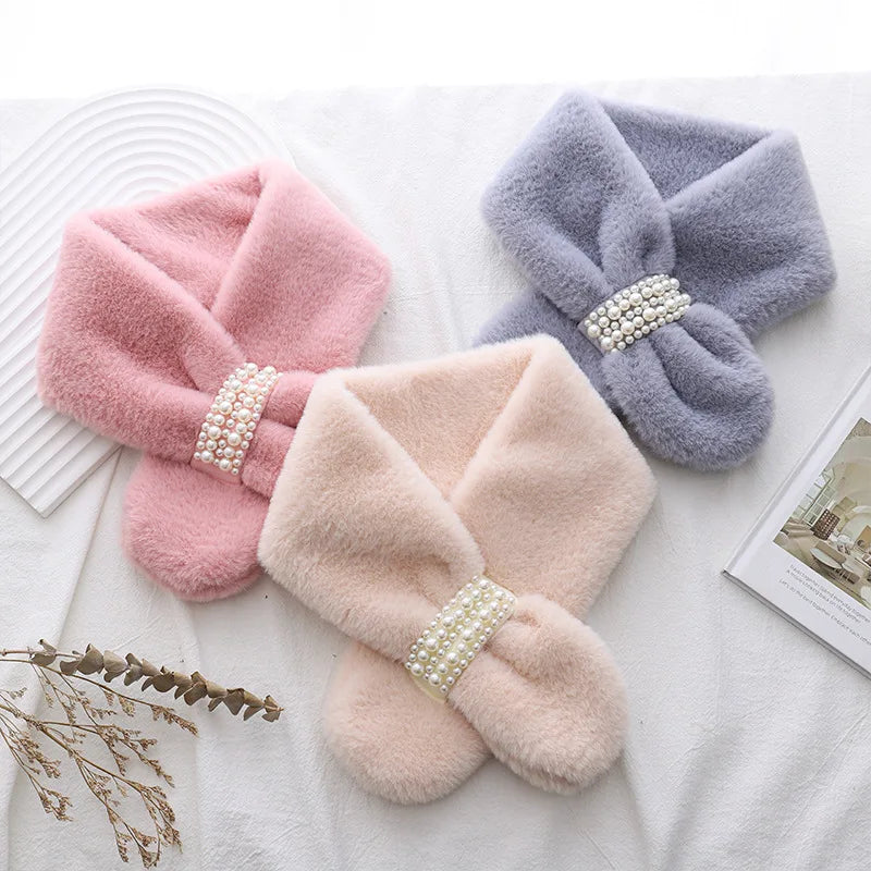 Winter Pearl Plush Scarf For Women