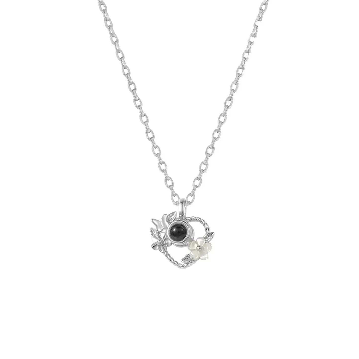 925 Silver Heart Projection Necklace Custom Photo Flower Pendant for Women Silver / 925 Sterling Silver / 50cm