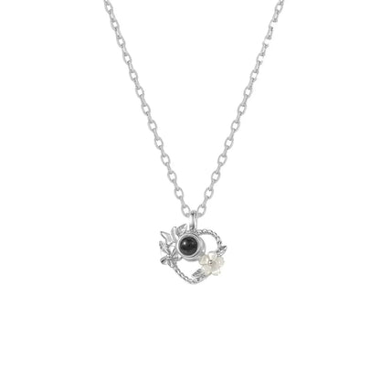 925 Silver Heart Projection Necklace Custom Photo Flower Pendant for Women Silver / 925 Sterling Silver / 50cm