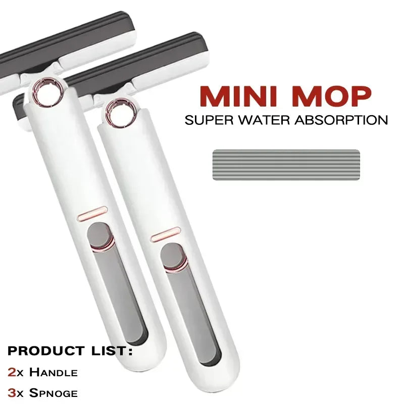 Folding Mini Mop with Self-squeezing 2 Handle 3 Head