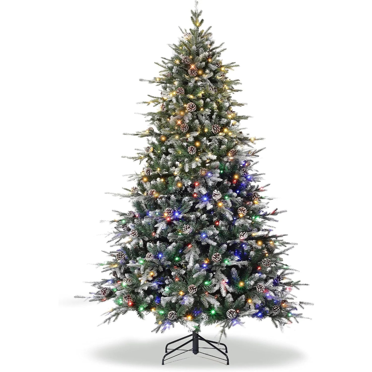 Pre-Lit Snow Flocked Slim Christmas Tree  with LED Lights & Pine Cones