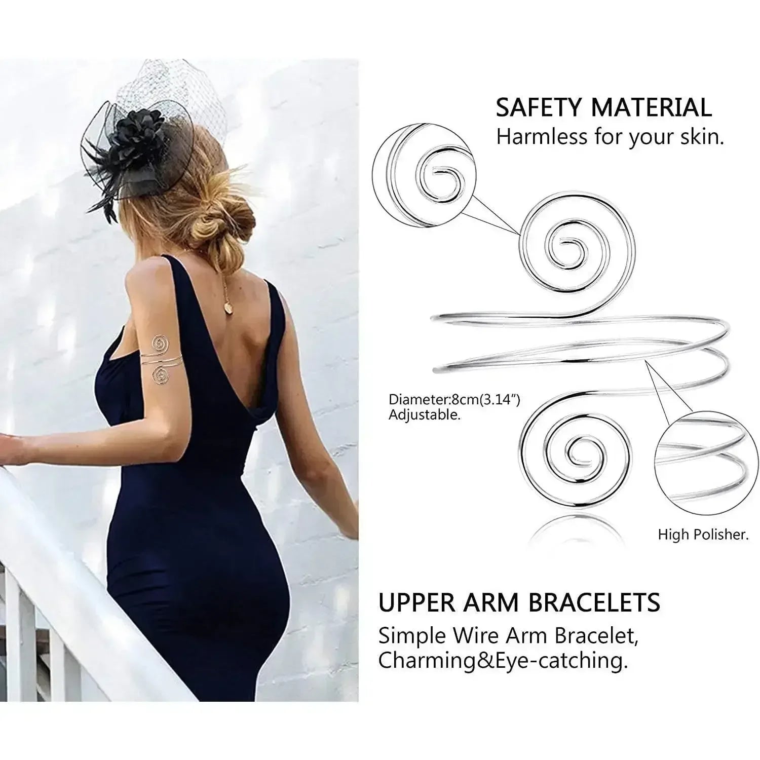 3 Pieces Upper Arm Bracelet – Coil Filigree Swirl Leaf Armband Cuff United States / Color A silver-tone