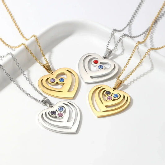 Personalized Birthstone Heart Necklace Gold / 2 Nemas / United States|50cm
