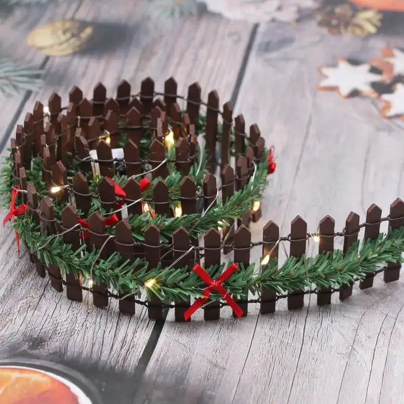 LED Wooden Christmas Tree Fence – Mini Picket Garden & Holiday Decoration Coffee / United States