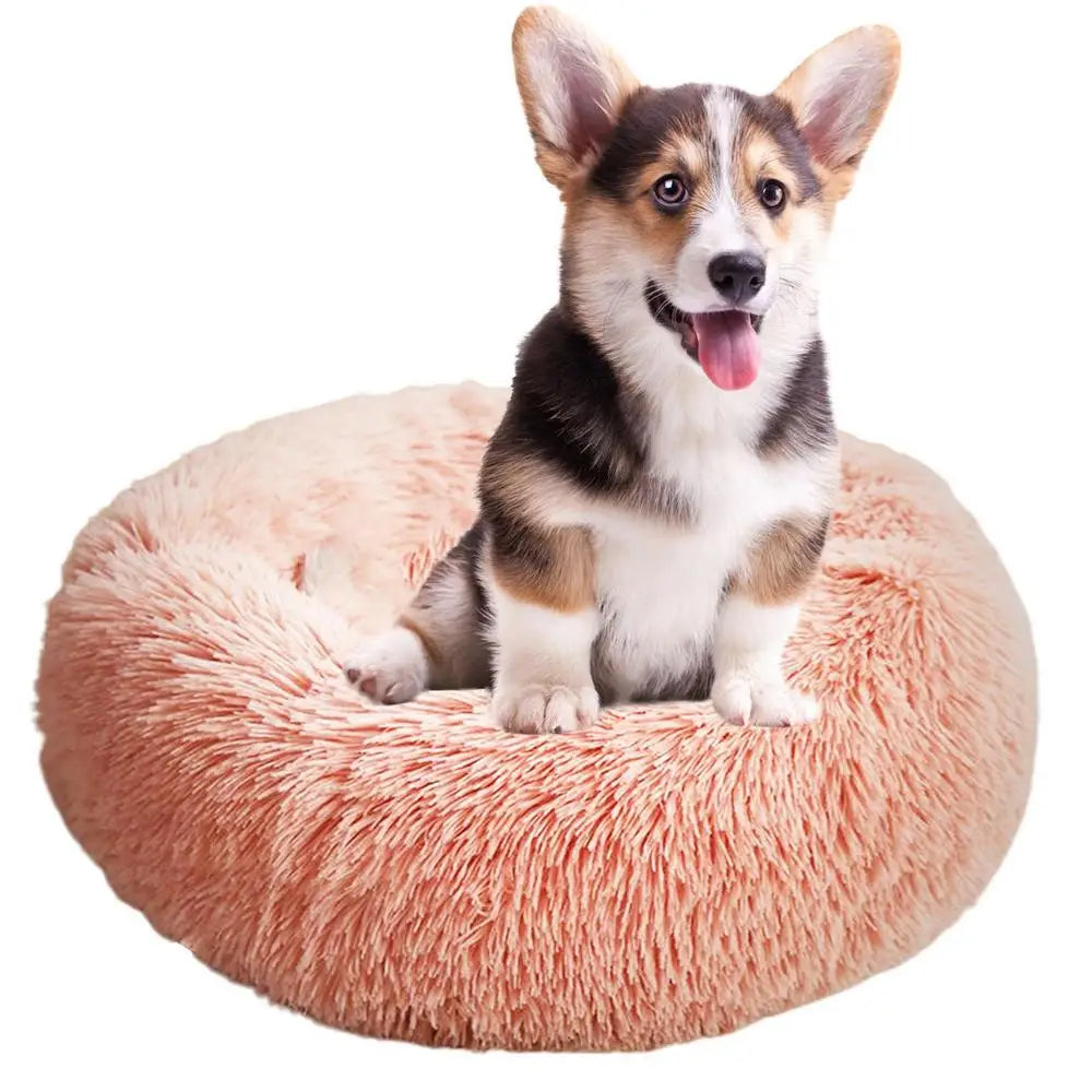 Round Dog Bed House Dog Mat Long Plush Cats Nest USB Heating Dog Basket Pet Cushion Soft Sleeping Pets Winter Warmth Supplies